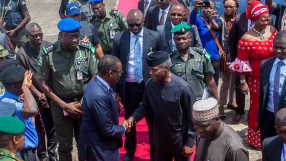 Governor Ifeanyi Okowa felicitates with VP Yemi Osinbajo at 65