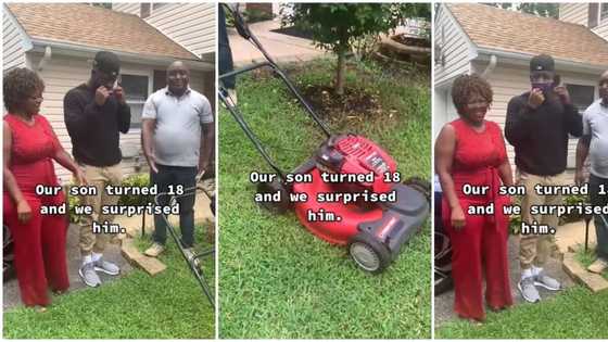 "I thought it was a car": Video shows moment parents presented mowing machine as 18th birthday gift to son