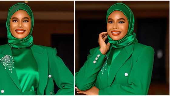 Reactions as Nancy Isime rocks dazzling hijab outfit to northern state: "Empress of Kano for real for real"