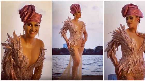 Actress Carolyna Hutchings gushes over her beauty as she rocks beaded sheer dress in lovely video, fans react