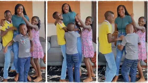 "Slay queens see your mate": Kids hype their mother who still looks young after giving birth