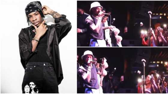 Make I hang am as souvenir: Joeboy reacts in video as lady ‘stones’ him with bra during performance in US