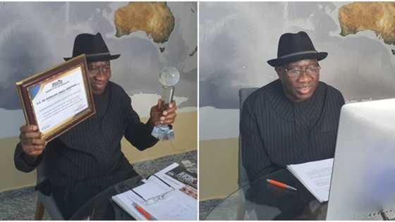 Accolades as former president Goodluck Jonathan shares photo of international award he just received