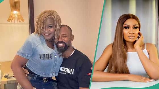 Linc Edochie's new wife allegedly suffers highblood pressure following exchange with May's fans