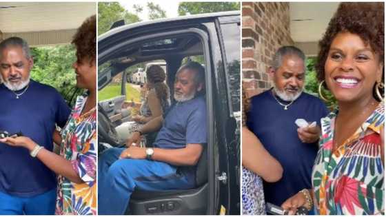Sweet moment man weeps uncontrollably as his daughter stuns him with a car gift after 48 years of service