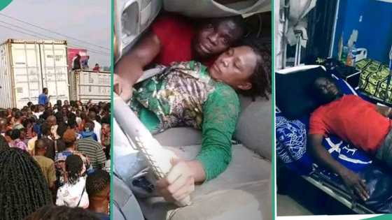 "We survived": Photo shows how man and his wife got trapped in tragic container accident in Aba