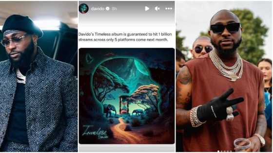 "8wks, Timeless Sets Record maintains no.1 on chart": Davido celebrates as Album hits 1bn streams, fans react