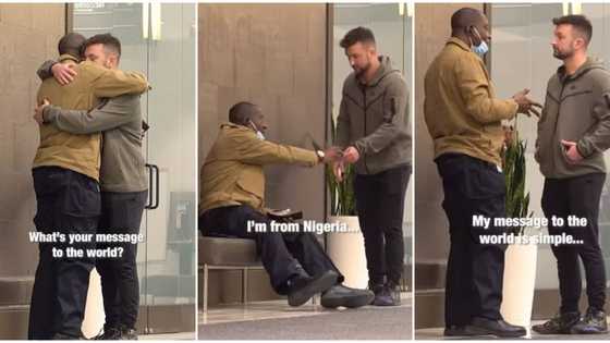Video shows cute moment Oyinbo man surprised Nigerian man who was kind to him with N414k cash on the spot