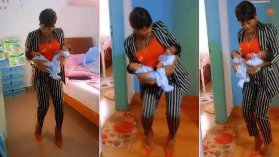 "No fall them o": Excited woman in high heels dances with her twin babies, video goes viral