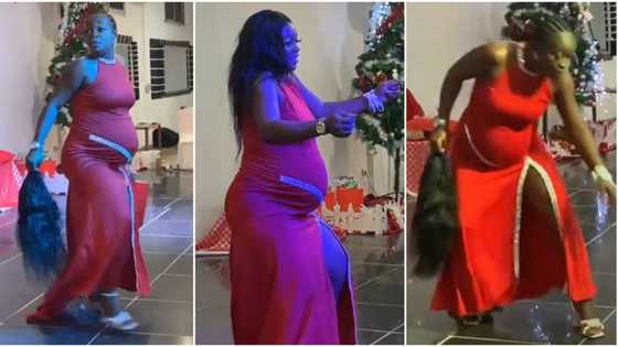Pregnant woman in red gown dances and whines waist in public, removes her wig in viral TikTok video