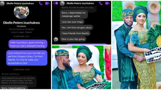 Nigerian couple who met on Facebook gets married, screenshots of their first chat showed the lady DMed him