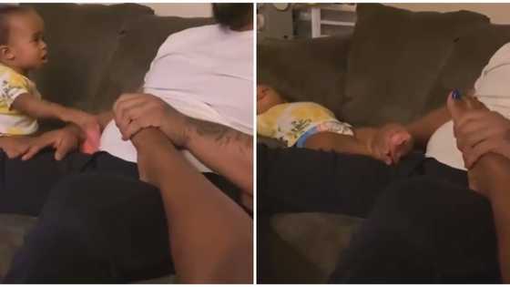 Small side chick: Little girl tells dad to massage her foot in funny video after catching him doing it to wife