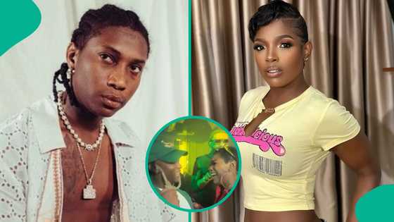 Bella Shmurda's cryptic hand gesture to Annie Idibia leaves many talking: "That is disrespectful"