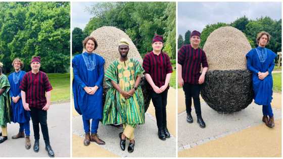 Nigerian student in the UK helps his white friends to native wears, shares beautiful photos as many gush