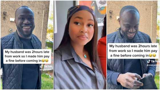 "He's shy": Funny drama as wife "fines" husband N57k for coming home late, video trends online