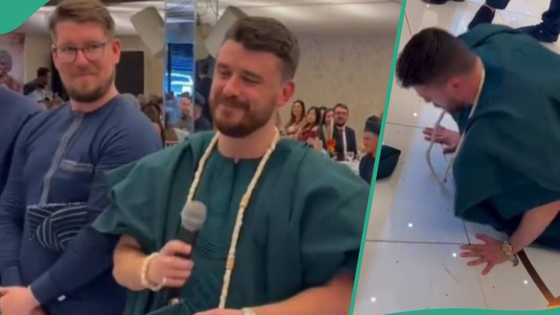Cross-cultural wedding: MC tests Oyinbo groom’s fitness to know if he can marry Nigerian bride