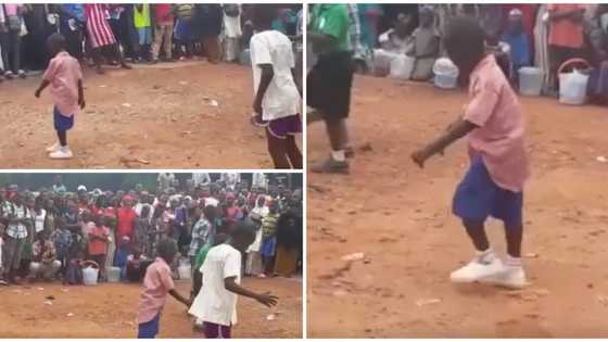 Too smooth: Little boy in uniform gives fast & smooth legwork before crowd while doing a Michael Jackson move