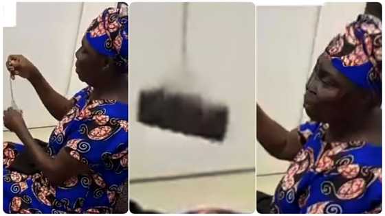 Funny old woman unties her phone from local nylon to pick calls
