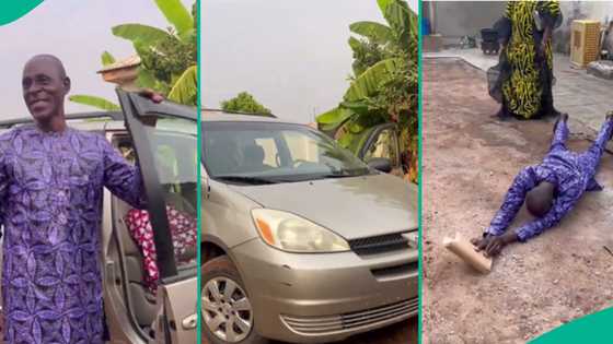 Father rolls on floor as daughter gifts him car after 30 years of riding bike, sweet video trends