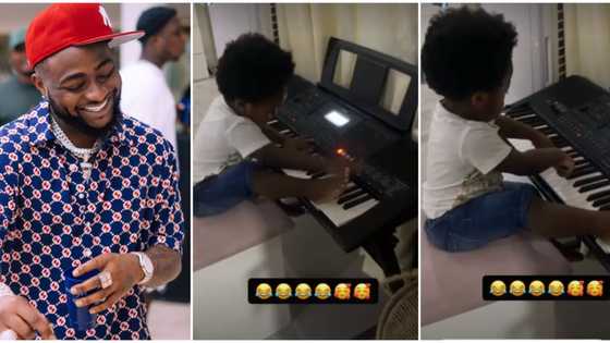 Davido left in hilarious state as son Ifeanyi goes gaga on the piano, uses his hands and legs to play