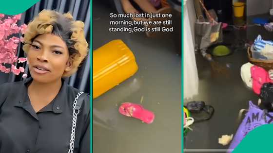 Flood water takes over Nigerian lady's apartment, household properties float on water