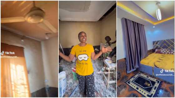 Lady renovates her father's room, installs new ceiling, brings in new bed, turns everywhere into "palace"