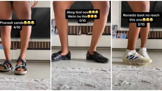 Lady rates husband's shoes in funny Tiktok video, leaves Nigerians amused