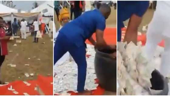 Couple use rubber container to pack money at wedding in viral video, Nigerians react