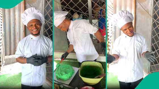 Fish pie seller Alax Evalsam becomes baker, shares video of his work, fans rate it: "E no fine”