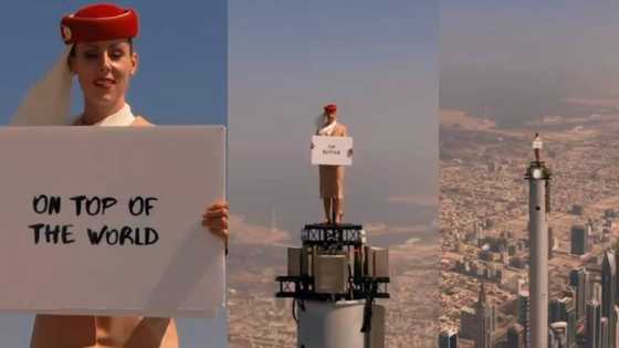 Viral video shows pretty air hostess standing at the top of the tallest building in the world for advert