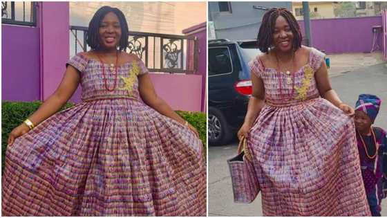 Talented woman turns pure water sachets into beautiful dress, peeps stunned: “Oh you kidding”