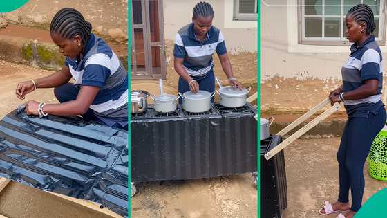 Talented lady constructs moveable charcoal stove with wood and zinc, cooks with it in viral video