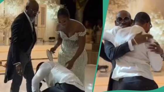 “Blessings upon your marriage”: Nigerian man who married Ghanaian prostrates to greet father-in-law