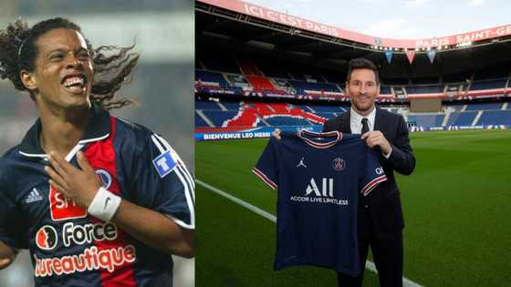 Brazilian legend Ronaldinho reacts as his former teammate Lionel Messi joins PSG