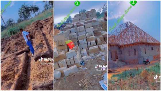Young Nigerian man starts developing his site, buys blocks & sand, takes construction to roofing level