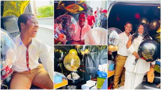 Nigerian lady spoils husband on birthday, gives him vehicle filled with gifts, man couldn't close his mouth