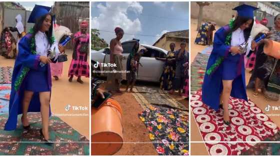 "I claim this": Women lay wrappers for fresh graduate to walk on as she returns home, cute video trends