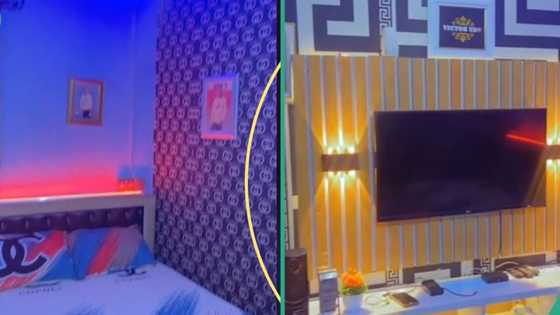 Young man transformed his small one room into beautiful and cosy space with blue light