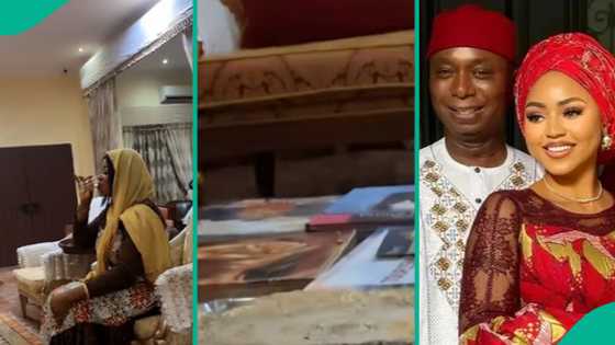 Lady displays what she saw on table after entering Regina Daniels' apartment in Ned Nwoko's house