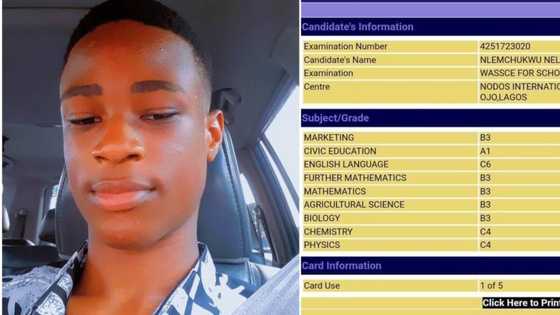 "Finally my WAEC result is out": Nigerian boy gets A1 in civic, shows off scores in all subjects, photo trends