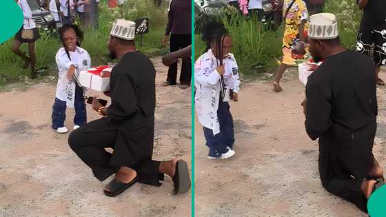 Man proposes to his small-sized girlfriend during her sign-out day, she rejects him, video trends