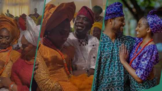 Kunle Remi’s wife sheds tears like a baby at traditional wedding, bride's dad comforts her in video