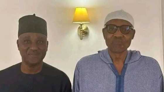 Photos emerge as Speaker Abass visits ex-President Buhari in London