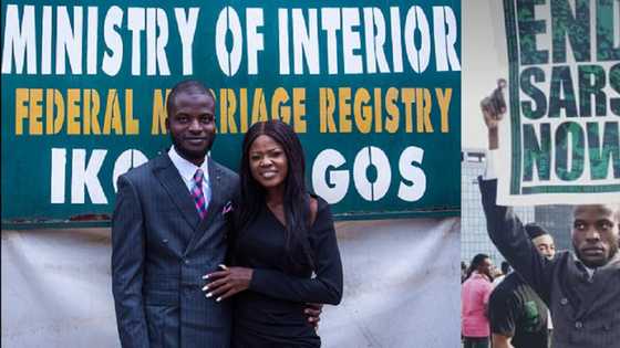 Daga wurin ɗaurin aure, ko canja kaya bai yi ba, ango ya shiga zanga-zangar EndSars (Hotuna)