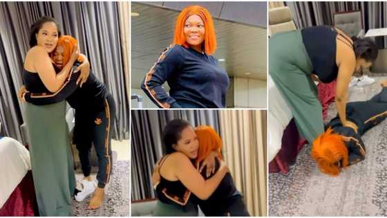 "World best": Actress Ruby Ojiakor rolls on the floor in tears, appreciates Toyin Abraham in emotional video