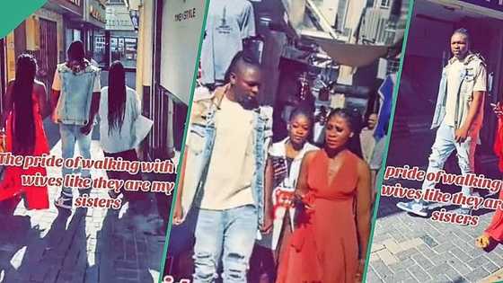 Man with 2 wives walks gallantly on the road with his babes, video trends online