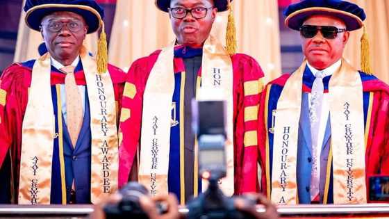 Wike, Sanwo-Olu, Makinde bag honourary degrees from prestigious Nigerian University, photos emerge