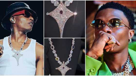 Biggest Bird: Wizkid's new chain made of diamonds & sapphires from different world regions causes a buzz