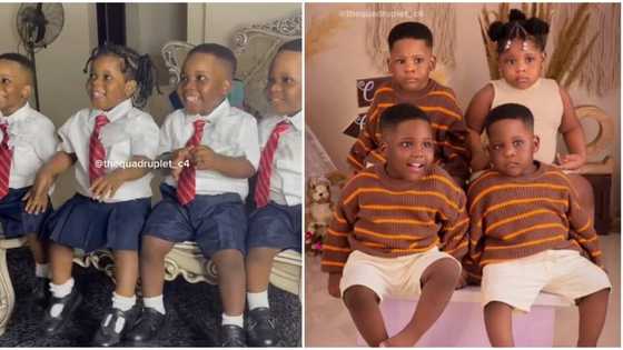 "I tap this blessing": Quadruplets, 1 girl, 3 boys dazzle in uniform on first day in school, video goes viral