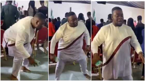 Nigeran man arrests attention during church service with his dance moves in video, he's not wearing shoes